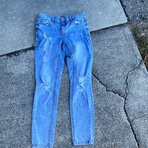 Refuge, jeans, size 8 ladies, with the ratty, torn leg front